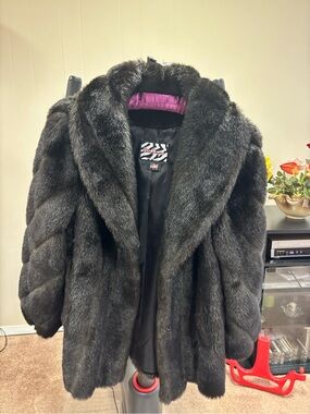 Plush Black Faux Fur Teddy Jacket with Hood - Women’s Cozy Winter Coat